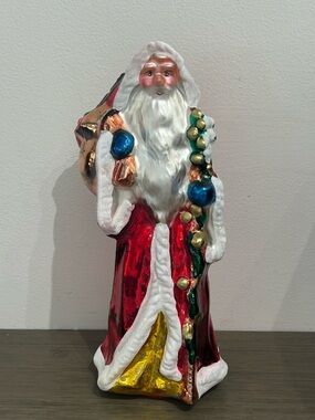LARGE 12" VICTORIAN SANTA HAND PAINTED BLOWN GLASS FIGURINE Shelf Sitter Santa